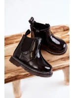 Dziecięce Lakierowane Ocieplane Botki Czarne Porky