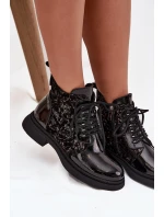 Lakierowane Botki Damskie Ocieplane D&A CR52-613 Czarne