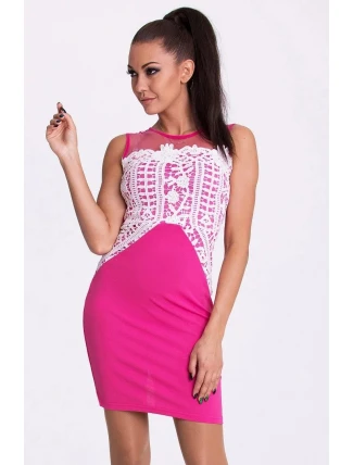 EMAMODA dámske spoločenské šaty s výšivkou fuchsie - Ružová / L - EMAMODA EMAMODA dámske spoločenské šaty s výšivkou fuchsie - Ružová / L - EMAMODA