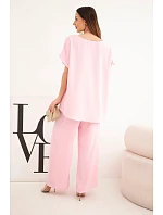 Dámske Plus veľkosť blúzka a široké nohavice Candy Pink