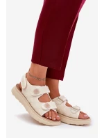 Damskie Sandały Z Ozdobnymi Detalami Na Rzepy Beżowe Zoliner