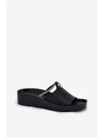 Dámske kožené papuče s ozdobným remienkom KV51-034 Black