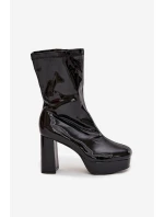 Lakierowane Botki Damskie Na Platformie I Słupkowym Obcasie Czarne Calvessa