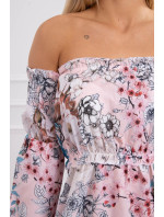 Kvetinové šaty na ramená púdrovo ružové