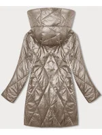 Dámska bunda cappuccino s ozdobnou kapucňou (B8227-12)