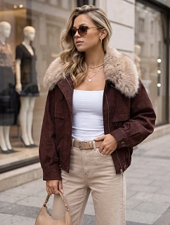 Dámska zimná semišová bunda s kožušinou, vínová, FashionStreet TY5696