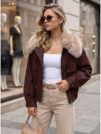 Dámska zimná semišová bunda s kožušinou, vínová, FashionStreet TY5696 Dámska zimná semišová bunda s kožušinou, vínová, FashionStreet TY5696