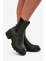 Botki Damskie Na Klocku Eko Skórzane Ciemnozielone Kyra
