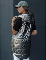 Dámska prešívaná dlhá vesta s kapucňou JESS tmavosivá FashionStreet TY4446