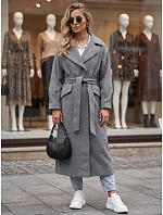 Dlhý dámsky kabát s opaskom na prechodné obdobie, tmavošedý, FashionStreet NY0773 Dlhý dámsky kabát s opaskom na prechodné obdobie, tmavošedý, FashionStreet NY0773