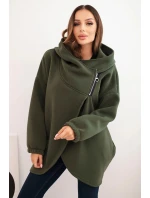 Dámska mikina s kapucňou a asymetrickým zipsom khaki
