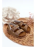 Sandałki Dziecięce Na Korkowej Platformie Zapinane Na Rzep Khaki Rorria