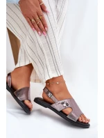 Sandały Damskie Płaskie Z Ozdobnym Detalem Vinceza 17378 Srebrne