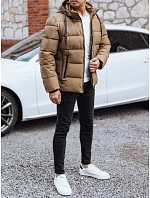 Pánska prešívaná zimná bunda s kapucňou FashionStreet camel TX5067