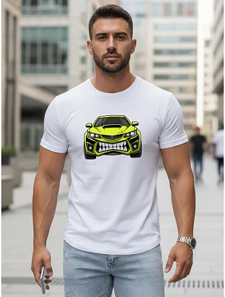 Pánske tričko s potlačou auta biele FashionStreet NX5015R Pánske tričko s potlačou auta biele FashionStreet NX5015R