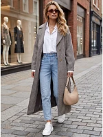 Dlhý dámsky kabát s opaskom na prechodné obdobie, kávová farba, FashionStreet NY0774 Dlhý dámsky kabát s opaskom na prechodné obdobie, kávová farba, FashionStreet NY0774