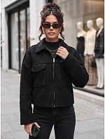 Krátky dámsky kabát typu „baranek“ na zips, čierny, FashionStreet TY6059 Krátky dámsky kabát typu „baranek“ na zips, čierny, FashionStreet TY6059