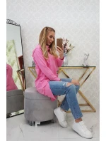 Mikina s kapucňou s dlhým chrbtom ružová