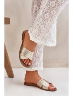 Skórzane Damskie Klapki Lewski Shoes 3682 Złote