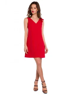 K128 Jednoduché šaty áčkového strihu s mašľou - červené