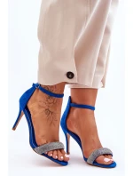 Zamszowe Sandały Na Szpilce Z Dżetami Niebieskie Moments