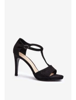 Sandały Damskie Na Szpilce Z Eko Zamszu Czarne Obdaria