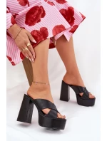 Klapki Damskie Na Platformie I Słupku Czarne Lenobos