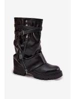 Kozaki Damskie Z Wywiniętą Cholewką Do Połowy Łydki Z Paskiem Czarne Darisa