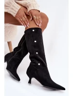Dámské Kozačky Na Podpatku S Ozdobnými Detaily Černé Hovelle