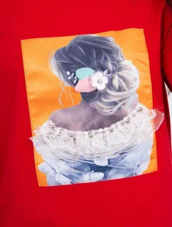 Blúzka s 3D grafikou, čipková červená