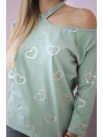 Blúzka s potlačou srdca tmavo mätová Blúzka s potlačou srdca tmavo mätová