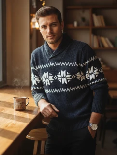 Pánsky tmavomodrý sveter FashionStreet WX2272