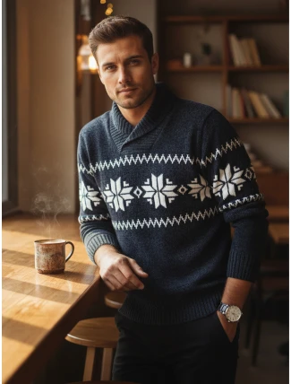 Pánsky tmavomodrý sveter FashionStreet WX2272