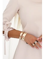 195-12 ALICE Trapézové mini šaty s mašľou a viazanými rukávmi - béžové