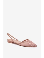 Síťované sandály s krajkou na nízkém podpatku Špinavě růžové Selissey