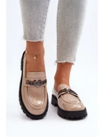Dámské lakované mokasíny na plochém podpatku, béžová Ezoma Dámské lakované mokasíny na plochém podpatku, béžová Ezoma