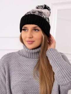 Dámska čiapka s brmbolcom Abigail K326 béžová+čierna