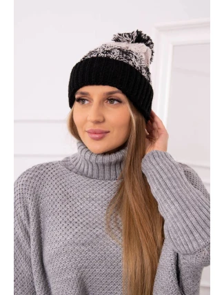 Dámska čiapka s brmbolcom Abigail K326 béžová+čierna