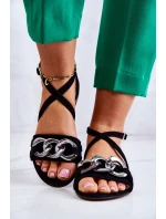 Damskie Zamszowe Sandały Z Łańcuchem Laura Messi 2365 Czarne