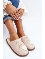 Damskie Klasyczne Kapcie Wsuwane Ocieplane Beżowe Mabira