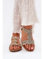 Płaskie Sandały Damskie Z Koronkowym Wzorem Artiker 56C1281 Złote