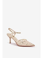 Pánské síťované dámské sandály na jehlovém podpatku se třpytivým zdobením Zlato Laria