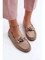 Skórzane Mokasyny Damskie Z Ozdobą Laura Messi 2761 Beżowe