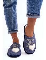 Damskie Klasyczne Kapcie Wsuwane Ocieplane Niebieskie Mabira