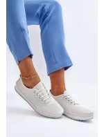 Skórzane Sportowe Buty Trampki Damskie Białe Lalnai