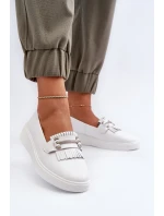 Lekkie Mokasyny Damskie Skórzane Na Platformie Białe S.Barski LR590