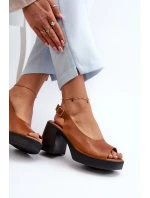 Zazoo 40376 Skórzane Sandały Na Masywnym Obcasie Brązowe Zazoo 40376 Skórzane Sandały Na Masywnym Obcasie Brązowe