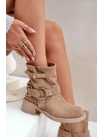 Dámske semišové topánky na nízkom podpätku s remienkami Zazoo 3644 Beige