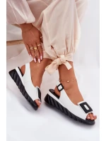 Skórzane Sandały Damskie Na Koturnie z Ozdobą Artiker 56C2157 Białe