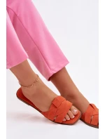 Dámské ploché nazouváky s pásky Eko semiš Oranžové Florane